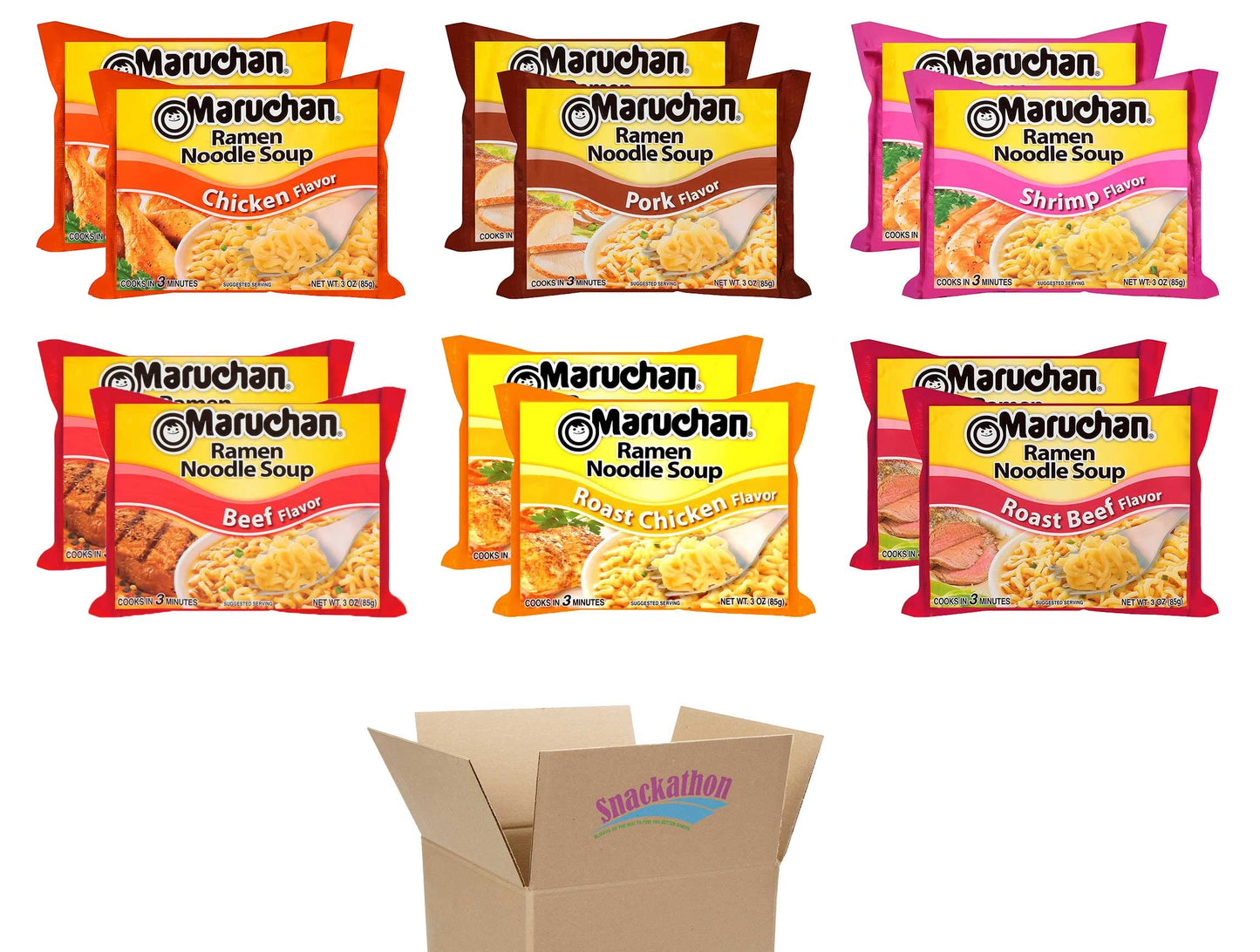 Ramen Noodle Soup Variety, 6 Flavors,3 Ounce, 2 Packages each Flavor, Total 12 Packages