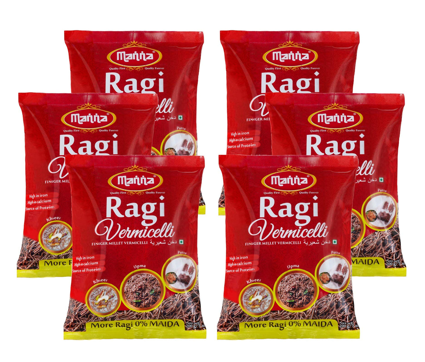 Manna Ragi (Finger Millet) Vermicelli Noodles (Semia) 1.2kg (200g x 6 Packs)