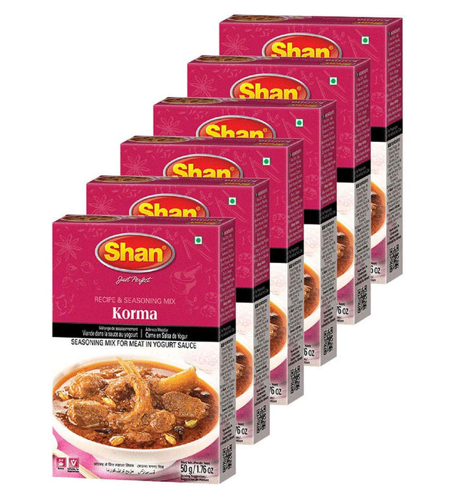 Shan - Korma Masala Seasoning Mix (50g) - Spice Packets for Meat in Yogurt Sauce (Pack of 6)