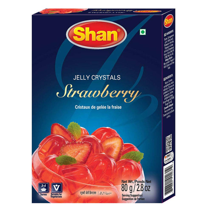 Shan Jelly Crystals Strawberry 2.8 oz (80g) - Cristaux De Gelee la Fraise - Quick and Easy Jello - Suitable for Vegetarians - Airtight Bag in a Box