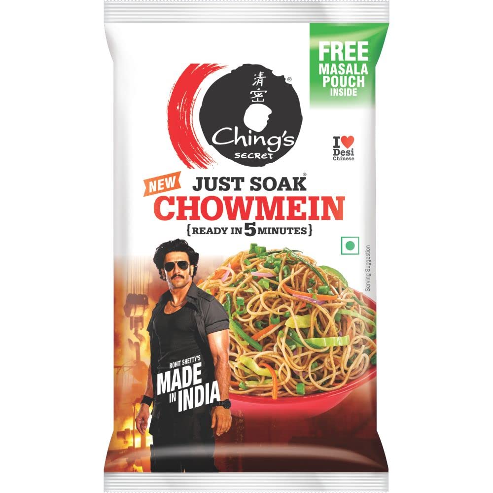 Chings Just Soak Chowmein with Free Masala Pouch | Ready in 5 Minutes | Non-Sticky Chowmein Noodles | 140 gm