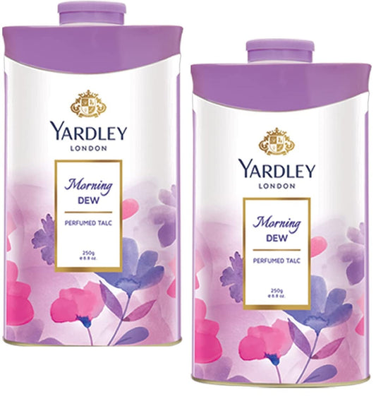 Yardley London Perfumed Fresh Floral Fragrances Locked in a fine & Silky Talcum Powder (Yardley Morning Dew Perfumed Talc - 250gm, Pack of 2)