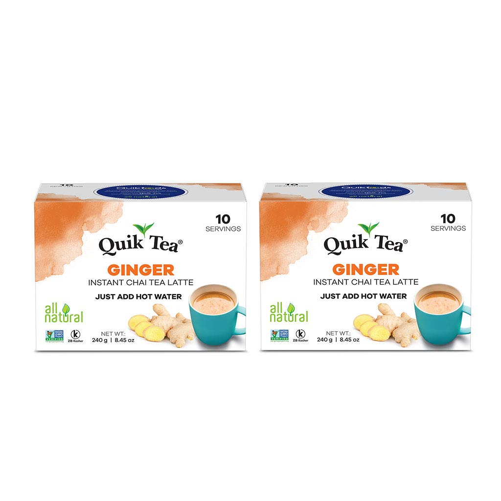 QuikTea Ginger Chai Tea Latte - 20 Count - All Natural Preservative Free Authentic Chai from Assam & Darjeeling