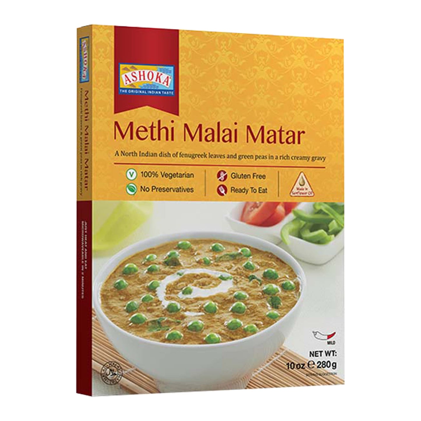 Ashoka All-Natural Meals 1932, Vegetarian Fenugreek Leaves & Green Peas, Ready to Eat Authentic Indian Meals, Methi Malai Matar, On the Go Meals, Healthy Work Lunch with No Preservatives, Pack of 1