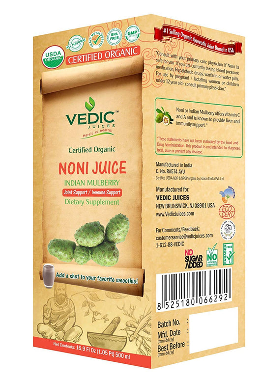 Vedic Organic Noni Juice | Joint Support and Immune Support 500ml