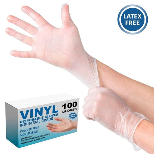 Industrial White Vinyl Gloves - 4 mil, Latex Free, Powder Free, Disposable, Non-Sterile, Food Safe, Large, Box of 100