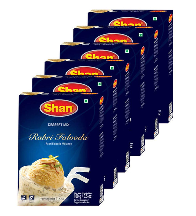 Shan Rabri Falooda Dessert Mix 3.5 oz (100g) - Powder for Ice Cream, Dry Fruit and Noodles milk Shake - Suitable for Vegetarians - Airtight Bag in a Box (Pack of 6)