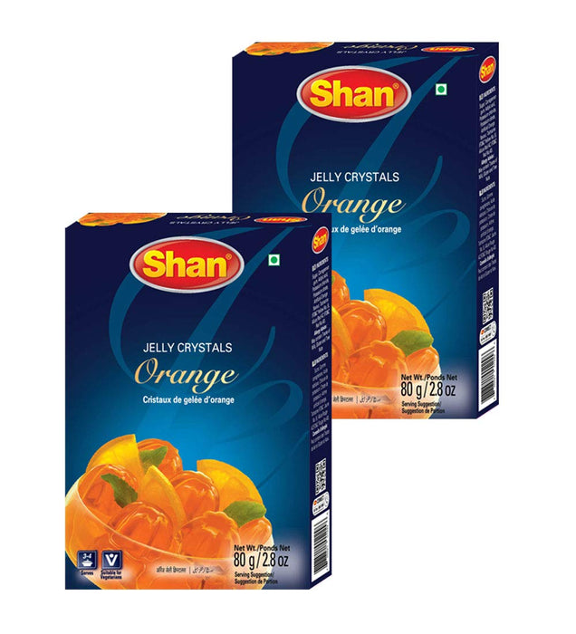 Shan Jelly Crystals Orange 2.82 oz (80g) - Cristaux De Gelee dOrange - Quick and Easy Jello - Suitable for Vegetarians - Airtight Bag in a Box (Pack of 2)