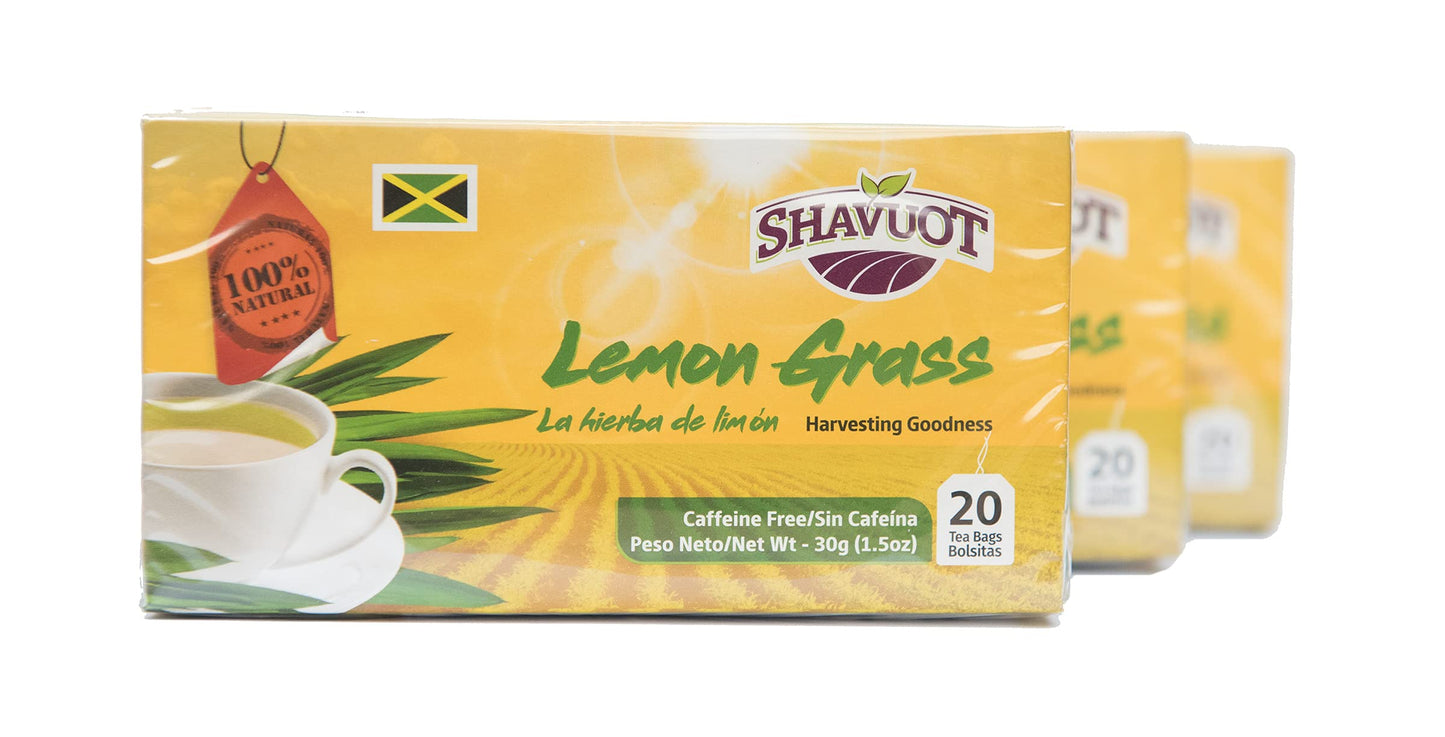 Shavuot Jamaican Lemon Grass Tea Pack of 3 / La Hierba de limon - Caffeine Free 100% Natural 20 Bags Each