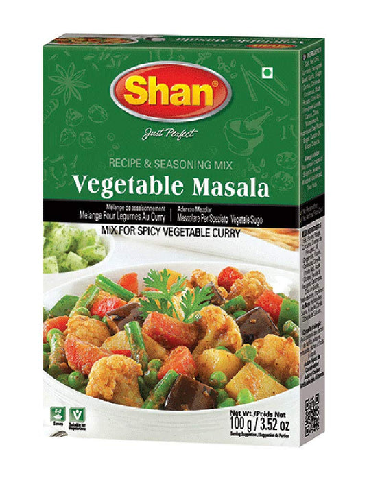 Shan Vegetable Masala Recipe and Seasoning Mix 3.52 oz (100g) - Spice Powder for Spicy Vegetable Curry - Suitable for Vegetarians - Airtight Bag in a Box (Pack of 24)