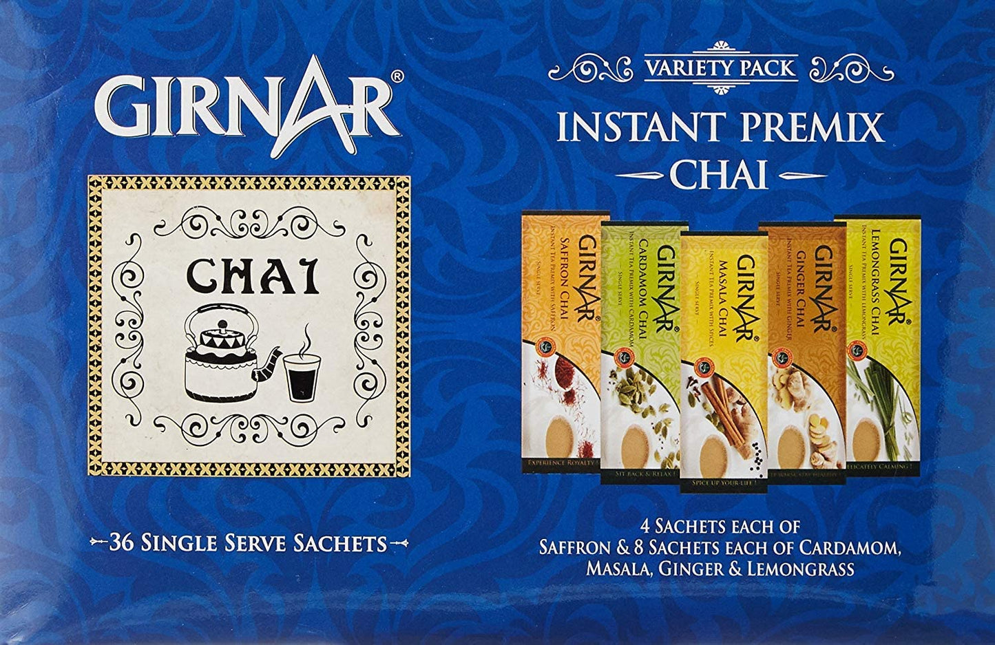 Girnar Instant Tea/Chai Premix Variety Pack, 36 Sachets