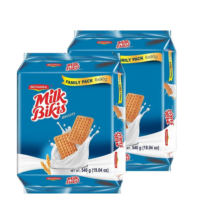 BRITANNIA Milk Bikis Biscuits 19.04oz (540g) - Kids Favorite Breakfast & Tea Time Snacks - Halal and Suitable for Vegetarians (Pack of 2)