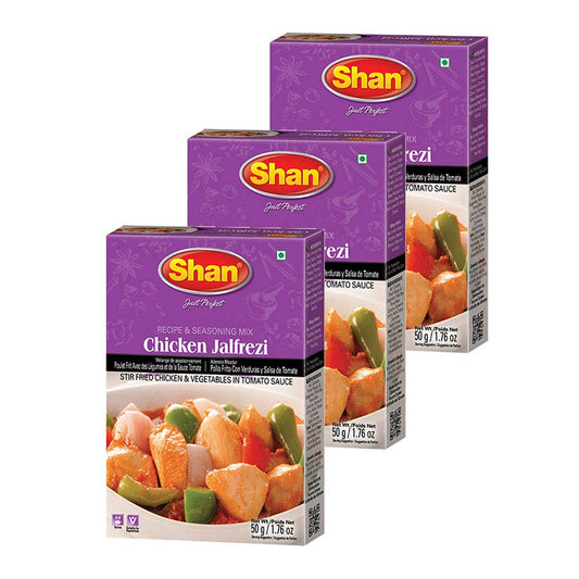 Shan Chicken Jalfrezi Recipe and Seasoning Mix 1.76 oz (50g) - Spice Powder for Stir Fried Chicken and Vegetables in Tomato Sauce - Suitable for Vegetarians - Airtight Bag in a Box (Pack of 3)