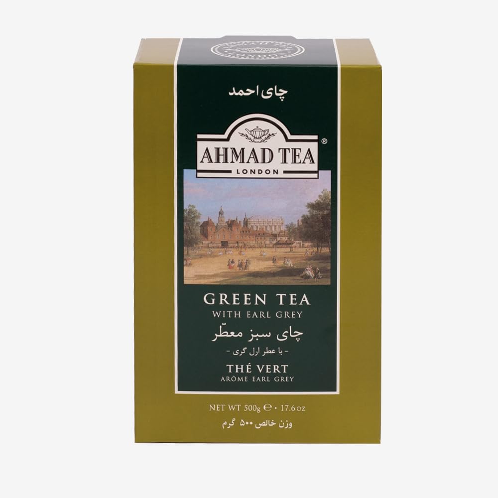 Ahmad Tea Green Tea, Green Tea with Earl Grey Loose Leaf, 500g - Caffeinated & Sugar-Free