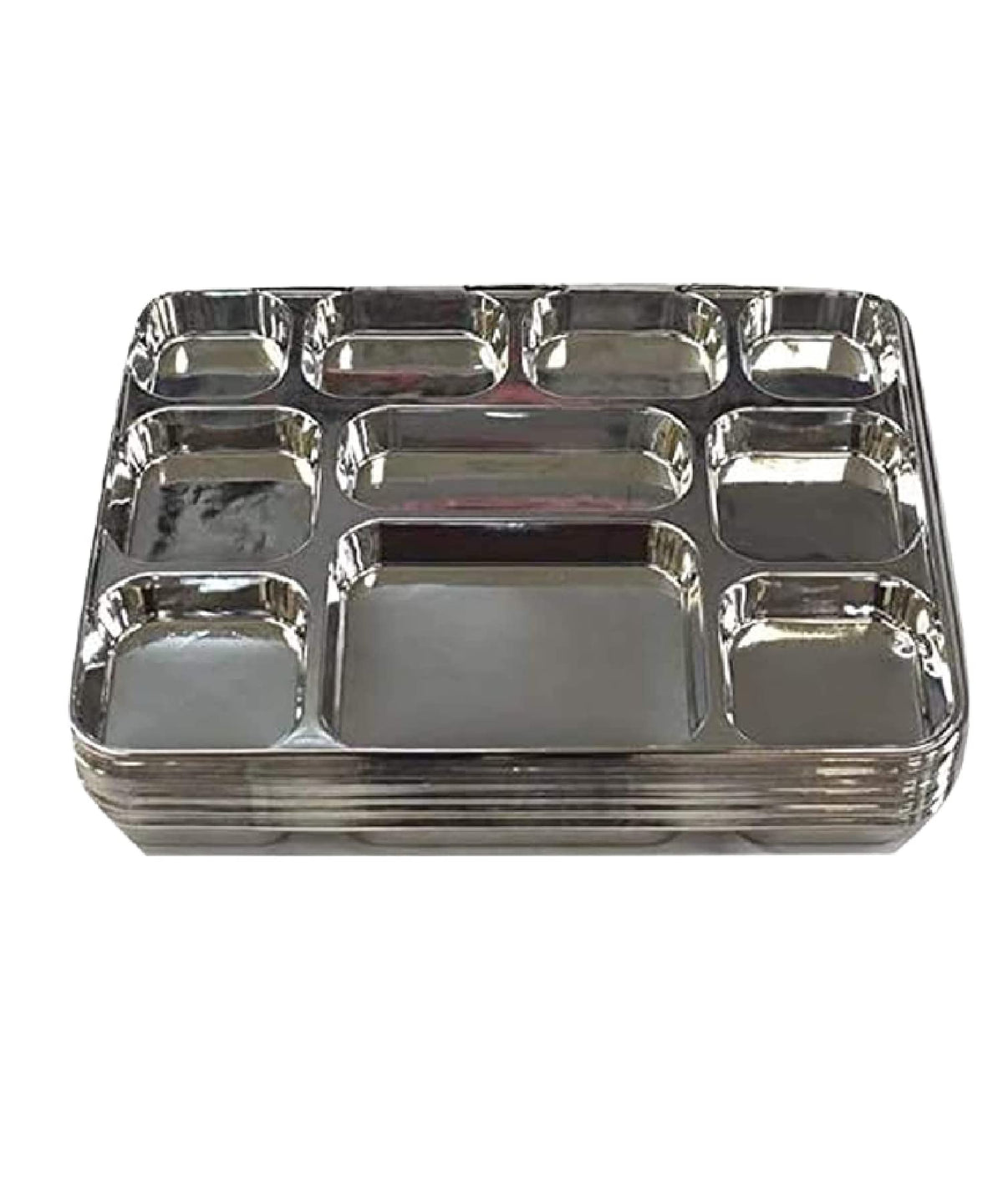 Disposable Plates 10 Compartment Silver Thali Plates Trays - For Indian Puja, Partys, Weddings