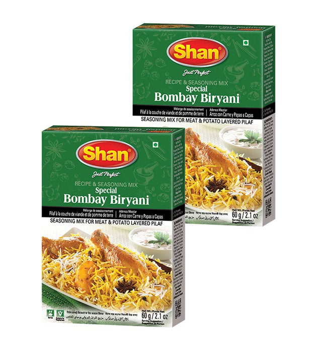 Shan - Bombay Biryani Seasoning Mix (60g) - Spice Packets for Spicy Meat Pilaf (Pack of 2)