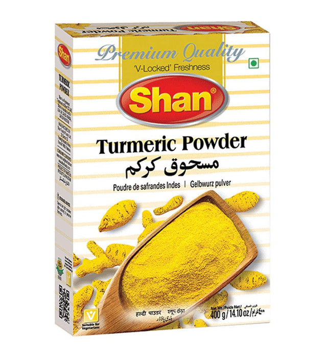 Shan Turmeric Powder 14.10 oz (400g) - No Preservative and Artificial Food Colour - Authentic and Pure Spices - Halal and Suitable for Vegetarians - Airtight Aluminum Pouch