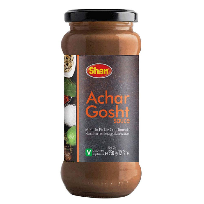 Shan Achar Gosht Cooking Sauce 12.3oz (350g) - Simmer Sauce for Meat in Pickle Condiment - Easy to Cook Delicious Meal at Home - Suitable for Vegetarians