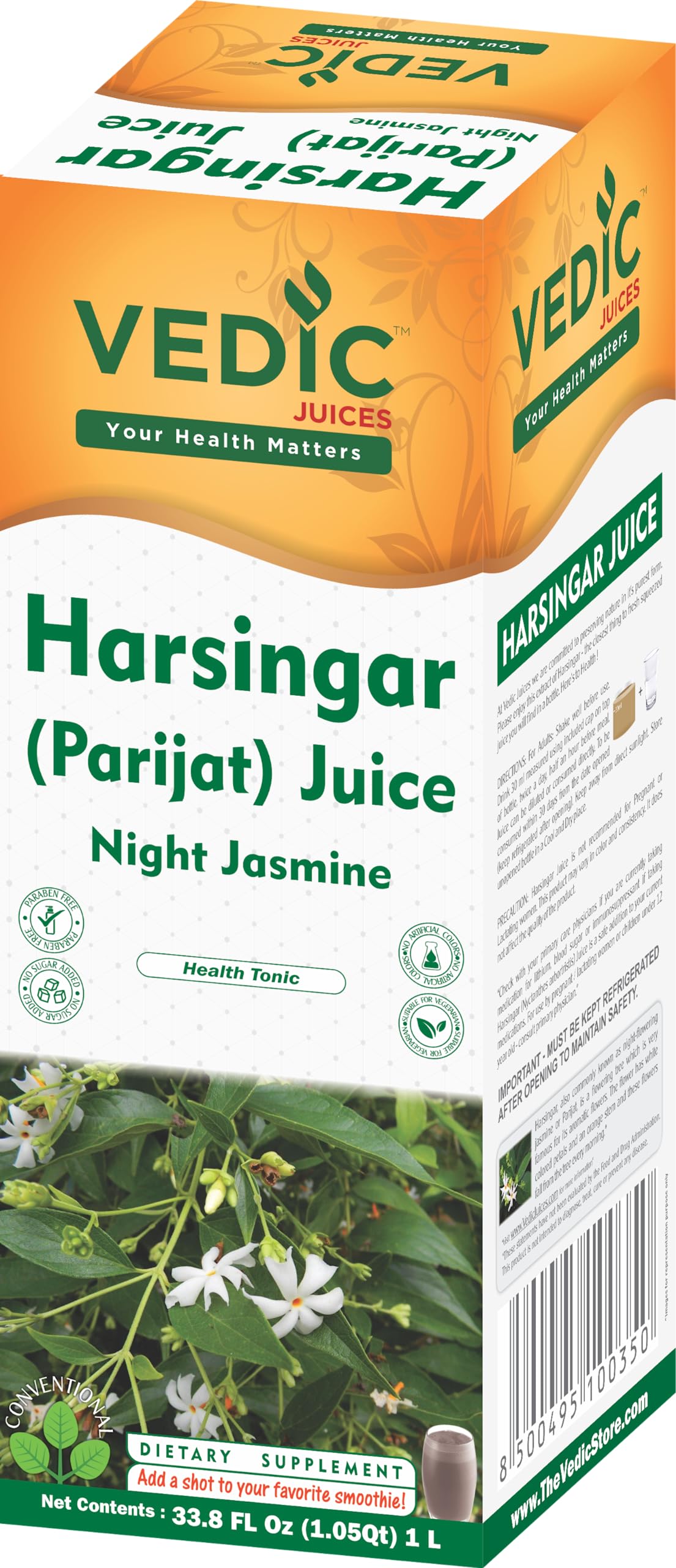 Vedic Harsingar Juice 1L - Pure and Natural Night Jasmine Juice Support Immune System - 33.8oz, Ideal for Daily Use