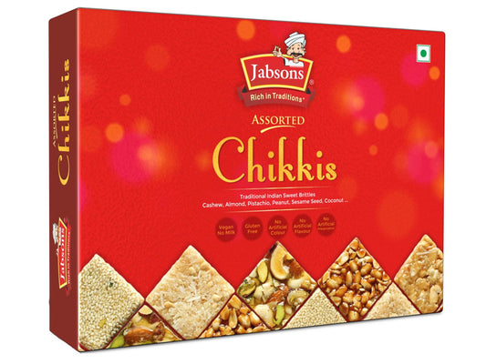 Jabsons - Assorted Chikki Premium Sweets (400g), (Peanuts, Sesame, Cashew, Almond, Coconut Brittle)