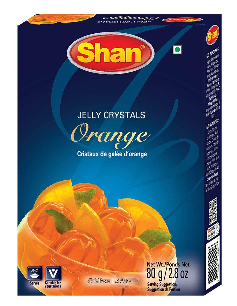 Shan Jelly Crystals Orange 2.8 oz (80g) - Cristaux De Gelee dOrange - Quick and Easy Jello - Suitable for Vegetarians - Airtight Bag in a Box (Pack of 24)