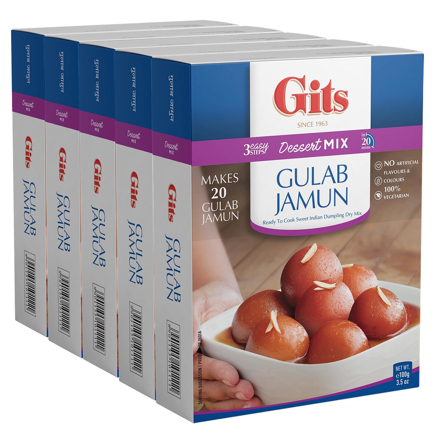 Gits Ready to Cook Gulab Jamun Instant mixes | Indian Dessert | Indian Sweets | 17.5 Oz, (Pack of 5 X 3.5 Oz Each)