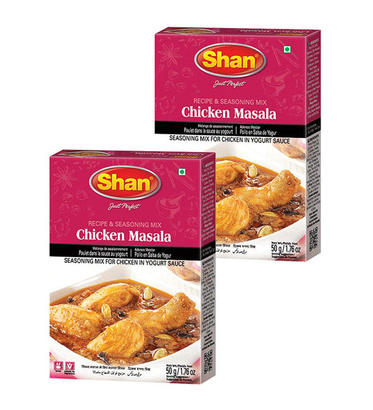 Shan Chicken Masala Mix Recipe and Seasoning 1.76 oz (50g) - Spice Powder for Chicken in Yogurt Sauce - Suitable for Vegetarians - Airtight Bag in a Box (Pack of 2)