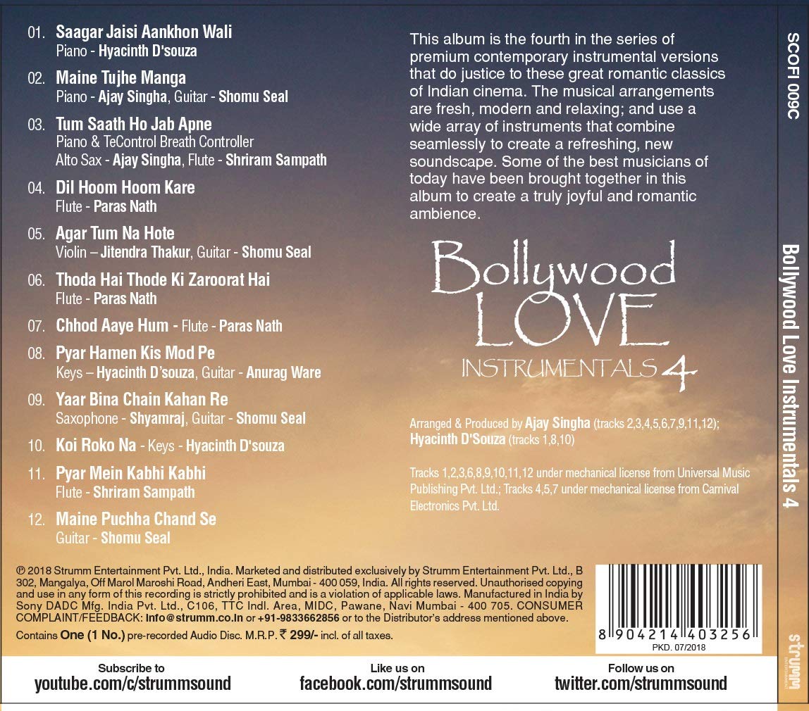 Bollywood Love Instrumentals 4 [Audio CD] Various