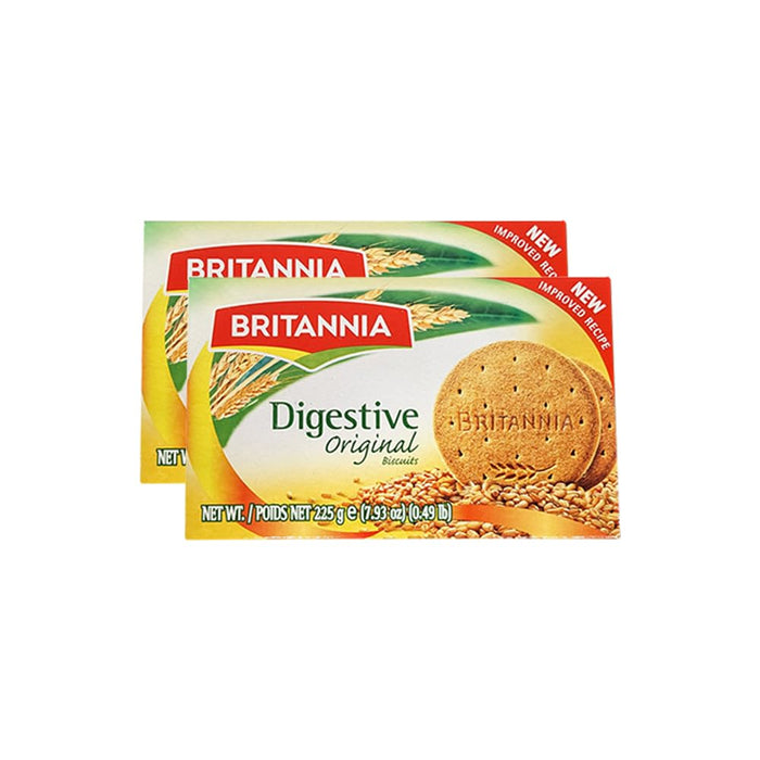 BRITANNIA Digestive Original Biscuits 7.93oz (225g) - Whole Wheat Flavor Cookies - Breakfast & Tea Time Healthy Snacks - Suitable for Vegetarians (Pack of 2)