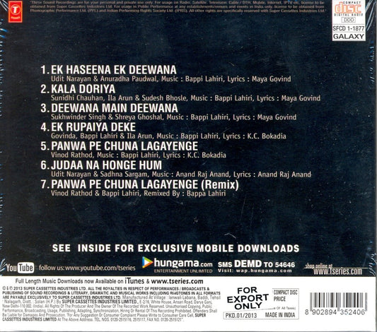 Deewana Main Deewana Hindi Film Year 2013 * Govinda, Prinyka [Audio CD] Bappi Lahiri and Various