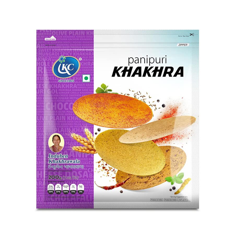 Induben Khakhrawala Premium Tasty and Healthy Indian Gujarati Snacks Khakhra 200gm (7 oz) PANI PURI Pack of 2