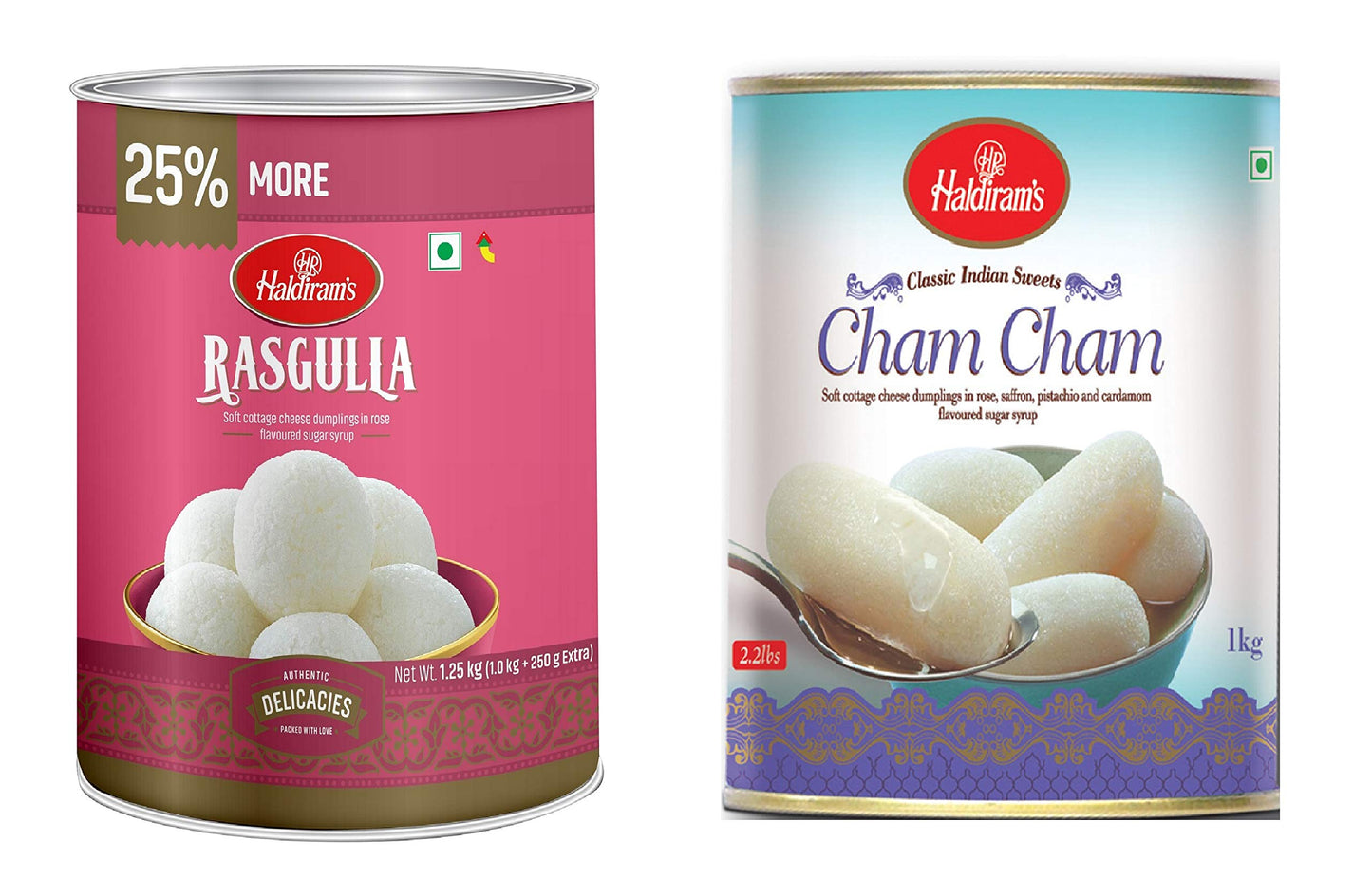 Haldiram's Rasgulla Tin 1 Kg & Chamcham 1 Kg Tin Combo Set