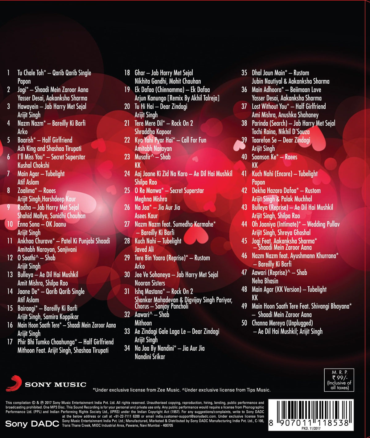 MY ULTIMATE BOLLYWOOD LOVE HITS 2018 [MP3 CD] MIX