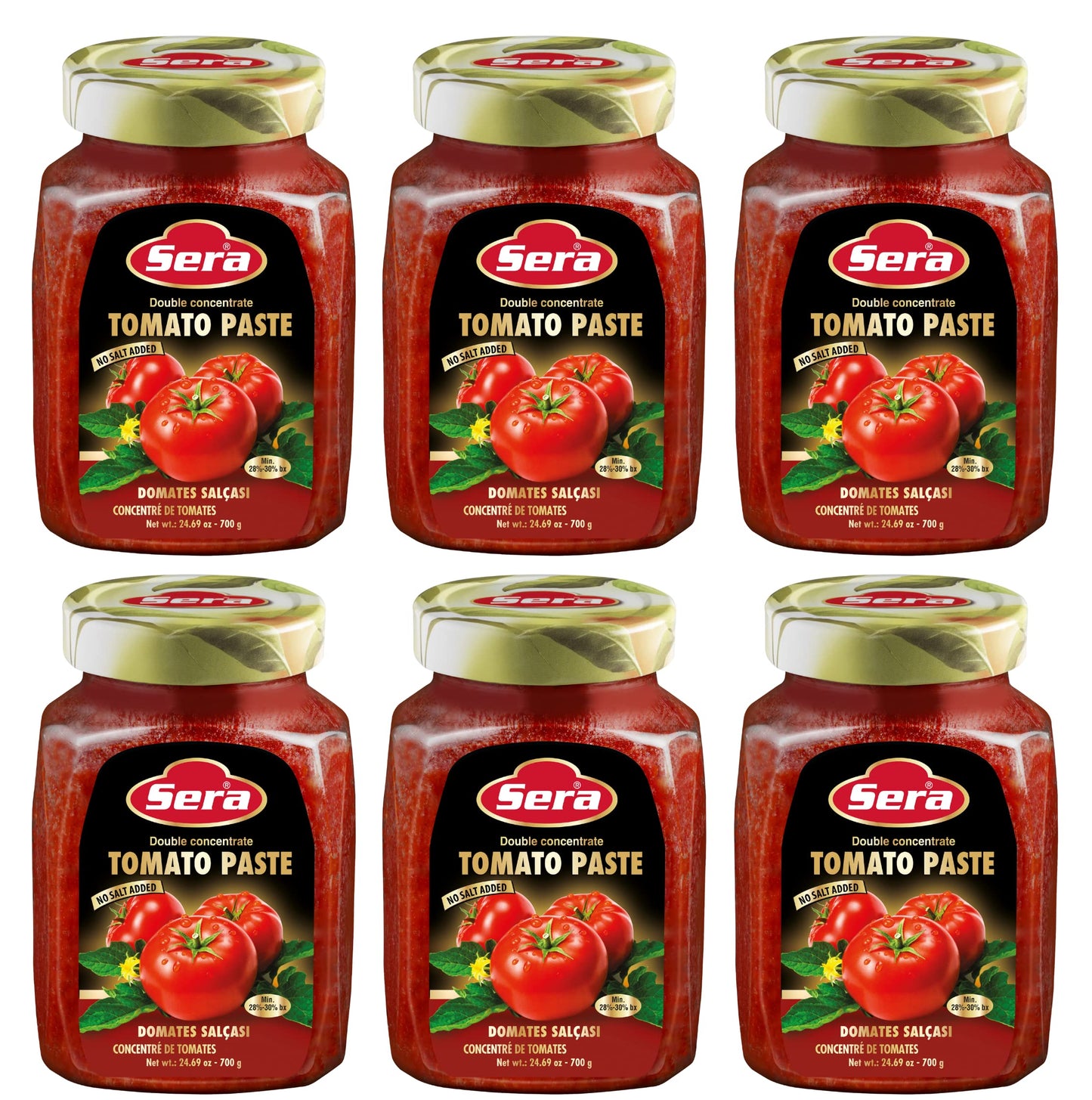 Sera Double Concentrate Tomato Paste 24.7 oz (6 PACK) | 100% All Natural | No Additives | No Preservatives | Perfect For Pizza, Soup, Stews, Tikka Masala, Shakshouka!