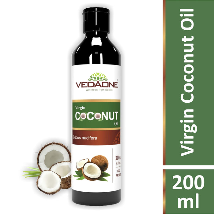 Vedaone 100% Pure Cold Pressed Virgin Coconut Oil - 200ml for Nourishing Hair, Skin & Body