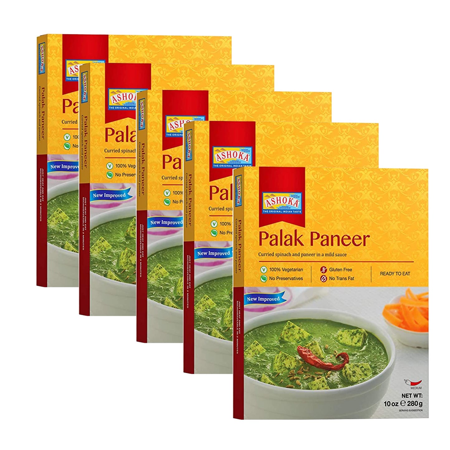 Ashoka Ready to Eat Indian Meals Since 1932, 100% Vegetarian Spinach Cheese Curry, All-Natural Indian Food, Plant-Based, Gluten-Free and with No Preservatives, 10 Ounce (Pack of 10)