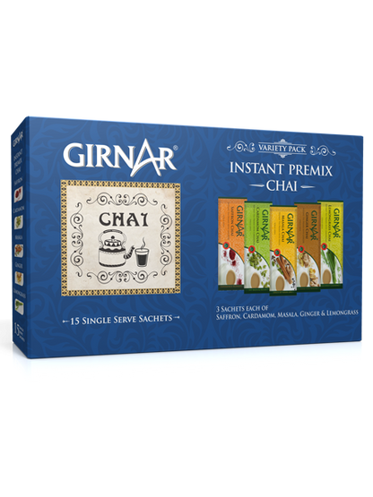 Girnar Instant Tea Premix Variety Cardamom Masala Ginger Lemon Pack 36 Sachets - Mahaekart LLC