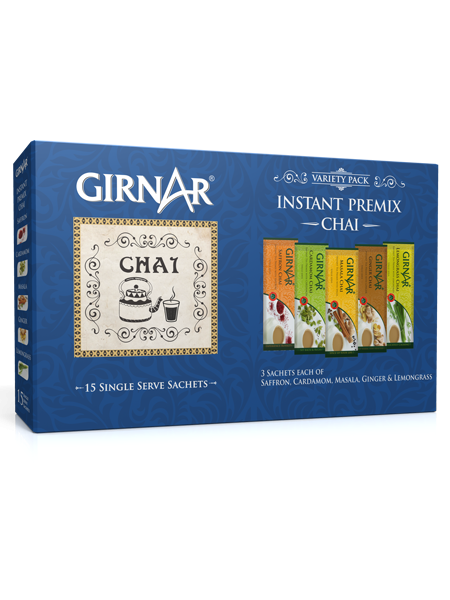 Girnar Instant Tea Premix Variety Cardamom Masala Ginger Lemon Pack 36 Sachets - Mahaekart LLC