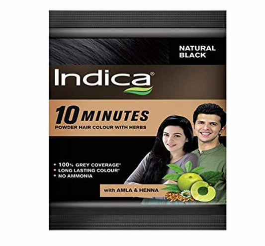 Indica 10 Minutes Natural Black Herbal Hair Colour Powder 85 Gm (8 Sachet)