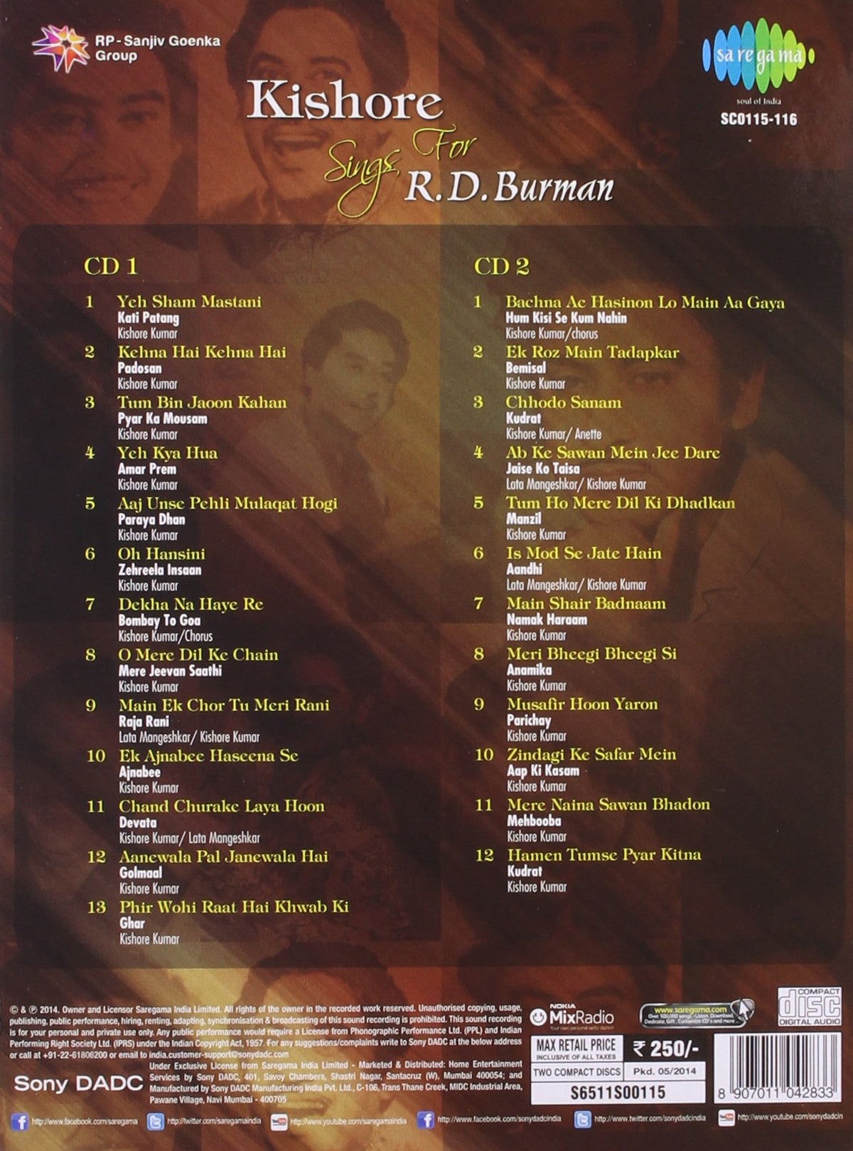 Kishore Sings For R.D.Burman Hindi Audio CD(Bollywood/Hindi/Film/Movie/Audio) [Audio CD]