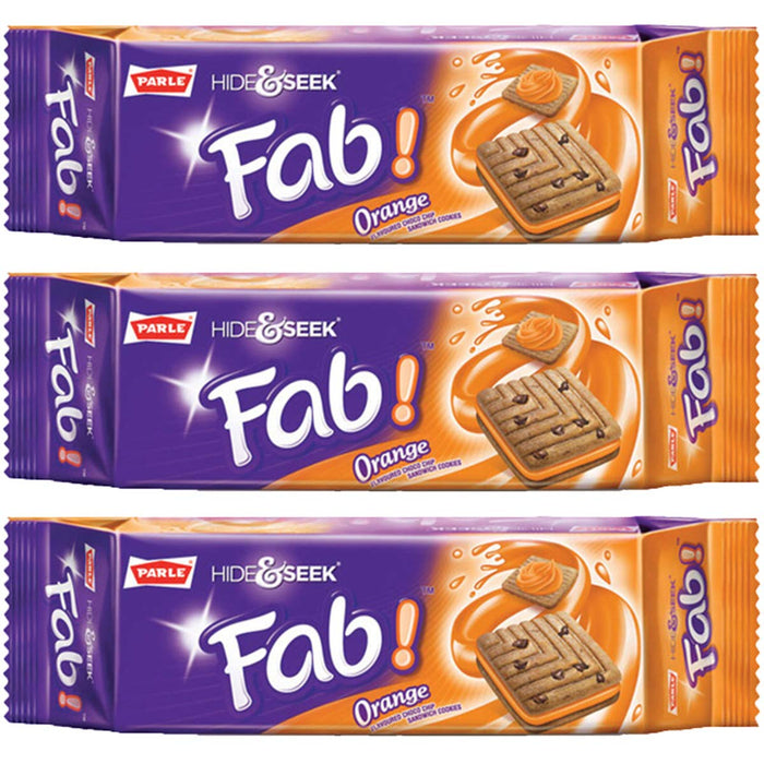 Parle Hide and Seek, Fab! Flavored Chocolate Chip Covered Cookies, Product of India, 3 Packs (Orange)