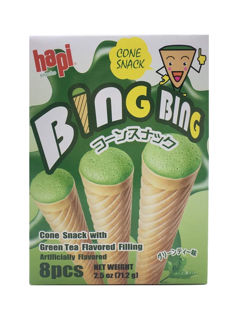 Hapi BING BING Cone Snake with Flavored Filling 2.5oz (Green Tea, 1 Pack)