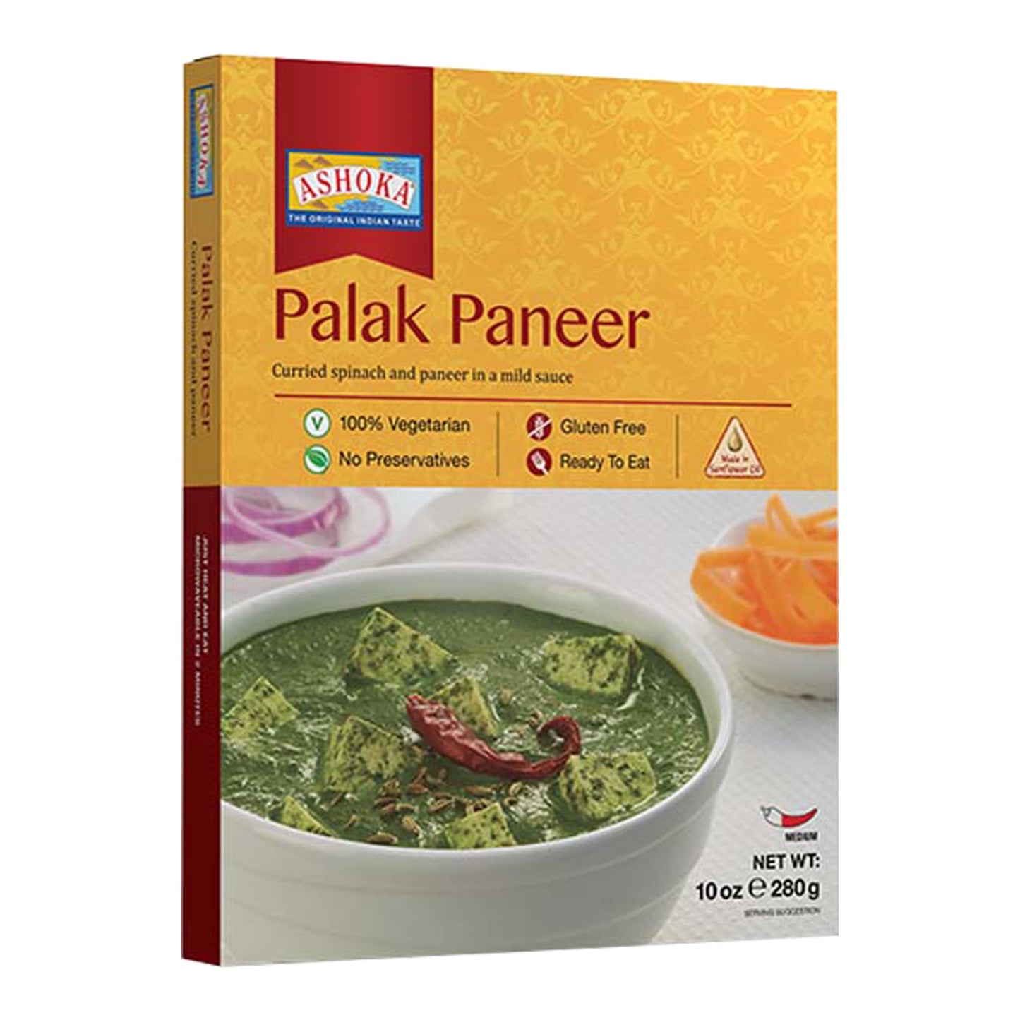 Ashoka Ready to Heat Meals 1932, Vegetarian Spinach Cheese Curry, All-Natural Portable Meals, Authentic Palak Paneer, Travel Friendly Indian Meals, Great for Picnics, No Preservatives, Pack of 1