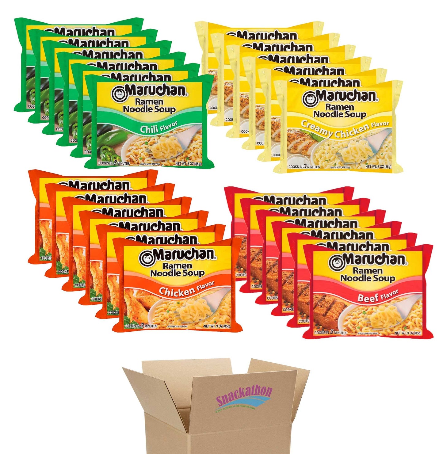 Ramen Noodle Soup Variety, 4 Flavors, 3 Ounce, 6 Packages each Flavor, Total 24 Packages