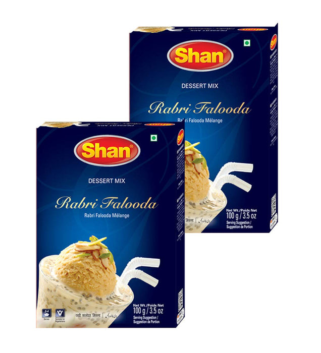 Shan Rabri Falooda Dessert Mix 3.53 oz (100g) - Powder for Ice Cream, Dry Fruit and Noodles milk Shake - Suitable for Vegetarians - Airtight Bag in a Box (Pack of 2)