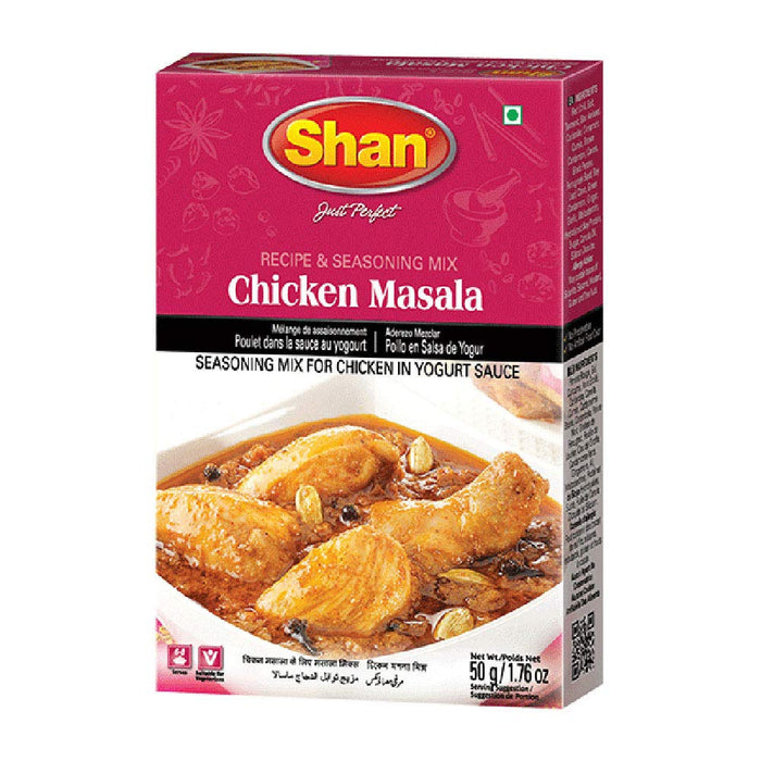 Shan Chicken Masala Mix Recipe and Seasoning 1.76 oz (50g) - Spice Powder for Chicken in Yogurt Sauce - Suitable for Vegetarians - Airtight Bag in a Box