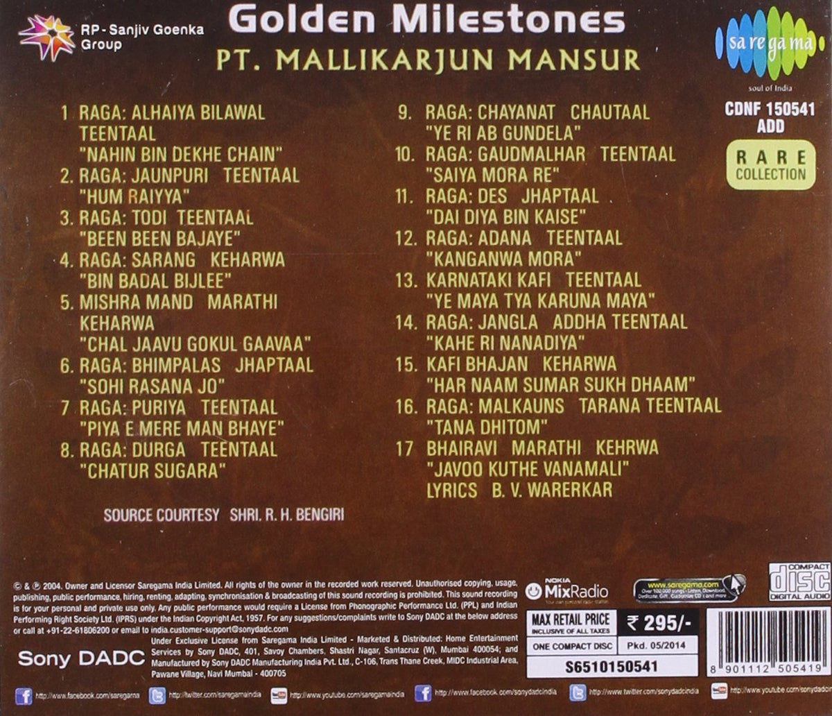 GOLDEN MILESTONES PT MALLIKARJUN MANSUR [Audio CD] MALLIKARJUN MANSUR