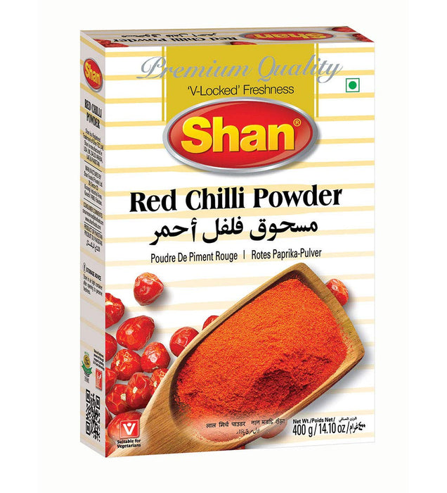Shan Red Chilli Powder 14.10 oz (400g) - No Preservative and Artificial Food Colour - Authentic and Pure Spices - Halal and Suitable for Vegetarians - Airtight Aluminum Pouch
