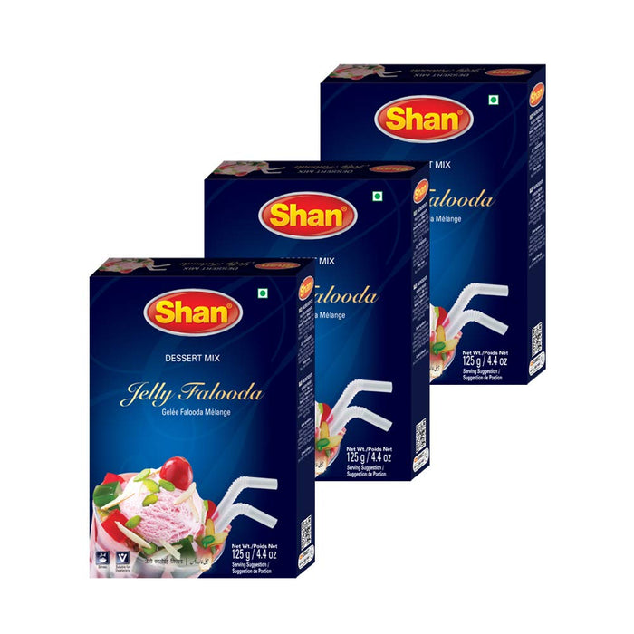 Shan Jelly Falooda Dessert Mix 4.41 oz (125g) - Powder for Ice Cream, Dry Fruit, Jelly and Noodles Milk Shake - Suitable for Vegetarians - Airtight Bag in a Box (Pack of 3)