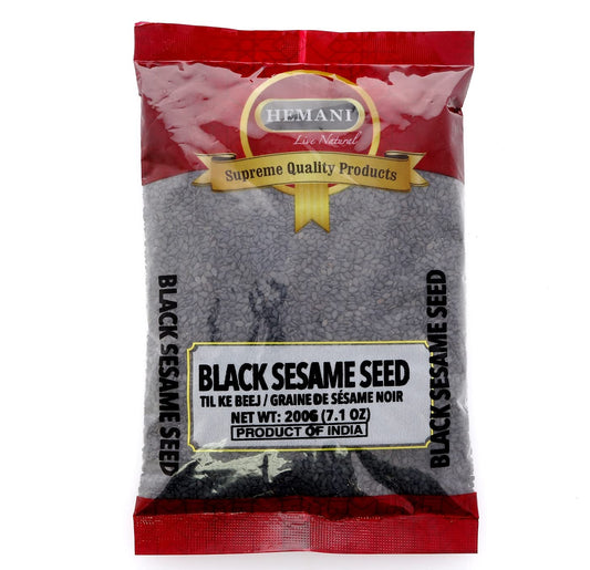 HEMANI Sesame Seeds Whole Black - Raw (Kala Till) - 200g (7.1 oz) - All Natural - Gluten Friendly - NON-GMO - Vegan - Indian Origin